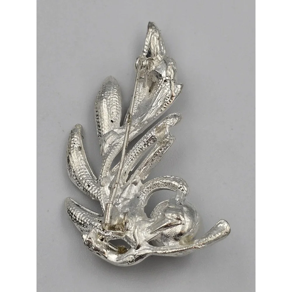 Elegant Silver Tone Rhinestone Pearl Leaf Brooch Pin‎ Fashion Jewelry